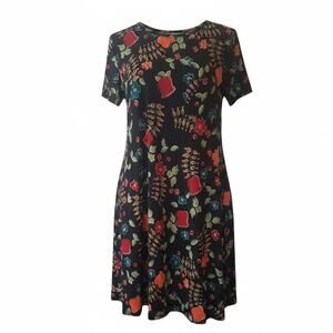 LuLaRoe CARLY High Low Dress Flowers Short Sleeve Round Neck Womens Size M
